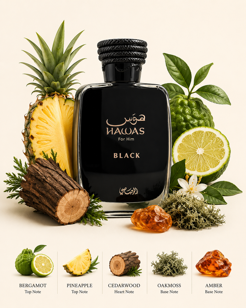 Hawas Black for Men Eau de Parfum Spray, 3.4 Oz